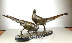 1920/1930 Av Becquerel Gr Rare Statue Sculpture Bronze Couple Animaliere Pheasants