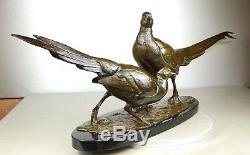 1920/1930 Av Becquerel Gr Rare Statue Sculpture Bronze Couple Animaliere Pheasants