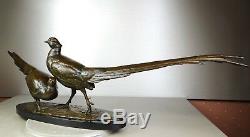 1920/1930 Av Becquerel Gr Rare Statue Sculpture Bronze Couple Animaliere Pheasants