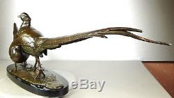 1920/1930 Av Becquerel Gr Rare Statue Sculpture Bronze Couple Animaliere Pheasants