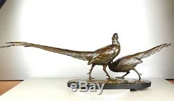 1920/1930 Av Becquerel Gr Rare Statue Sculpture Bronze Couple Animaliere Pheasants