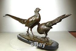 1920/1930 Av Becquerel Gr Rare Statue Sculpture Bronze Couple Animaliere Pheasants