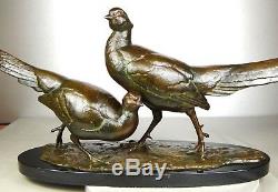 1920/1930 Av Becquerel Gr Rare Statue Sculpture Bronze Couple Animaliere Pheasants