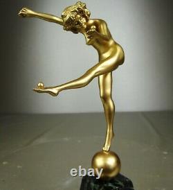 1920/1930 Cjr. Colinet Statue Sculpture Art Deco Bronze Dore Dancer Nude Balls