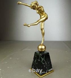 1920/1930 Cjr. Colinet Statue Sculpture Art Deco Bronze Dore Dancer Nude Balls