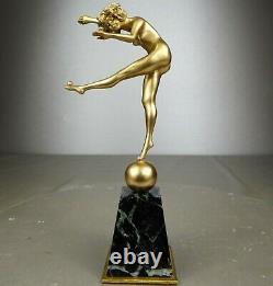 1920/1930 Cjr. Colinet Statue Sculpture Art Deco Bronze Dore Dancer Nude Balls