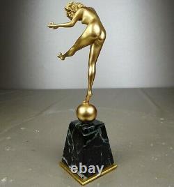 1920/1930 Cjr. Colinet Statue Sculpture Art Deco Bronze Dore Dancer Nude Balls