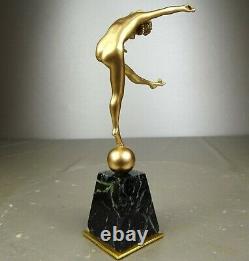 1920/1930 Cjr. Colinet Statue Sculpture Art Deco Bronze Dore Dancer Nude Balls