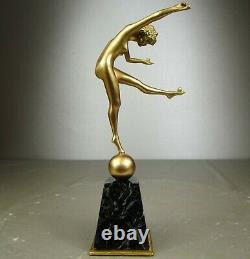 1920/1930 Cjr. Colinet Statue Sculpture Art Deco Bronze Dore Dancer Nude Balls