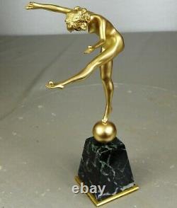 1920/1930 Cjr. Colinet Statue Sculpture Art Deco Bronze Dore Dancer Nude Balls