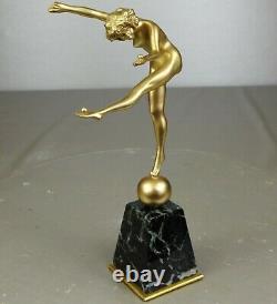 1920/1930 Cjr. Colinet Statue Sculpture Art Deco Bronze Dore Dancer Nude Balls