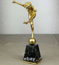 1920/1930 Cjr. Colinet Statue Sculpture Art Deco Bronze Dore Dancer Nude Balls