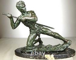 1920/1930 G Hervor Statue Sculpture Art Deco Athlete Nude Man Javelin Pat Bronze