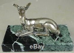 1920/1930 G. Lavrov Statue Sculpture Animaliere Art Deco Bronze Argente Biche