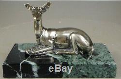 1920/1930 G. Lavrov Statue Sculpture Animaliere Art Deco Bronze Argente Biche