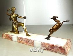 1920-1930 J Sabartes Gual Statue Sculpture Art Deco Bronze Diane Chryselephantine