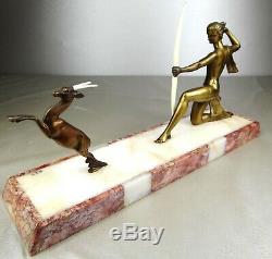 1920-1930 J Sabartes Gual Statue Sculpture Art Deco Bronze Diane Chryselephantine