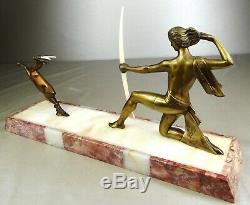 1920-1930 J Sabartes Gual Statue Sculpture Art Deco Bronze Diane Chryselephantine