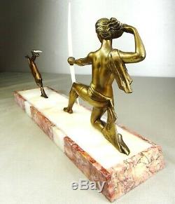 1920-1930 J Sabartes Gual Statue Sculpture Art Deco Bronze Diane Chryselephantine