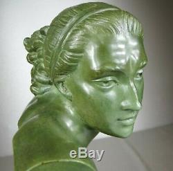 1920/1930 Marcel Bouraine Rare Statue Sculpture Bust Ep. Art Deco Bronze Woman