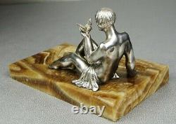 1920/1930 P. Le Faguays Rare Statue Sculpture Art Deco Bronze Silver Woman Nude