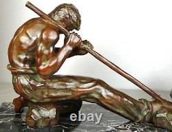 1920/1930 Santi Ugo Cipriani Grnd Statue Sculpture Art Deco Bronze Male Athlete