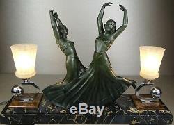 1920/30 G Daverny Chiparus Lamp Statue Art Deco Bronze Dolly Sisters Dancers