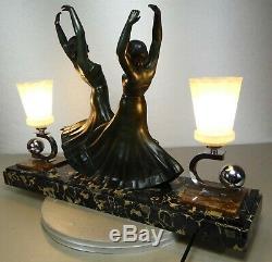 1920/30 G Daverny Chiparus Lamp Statue Art Deco Bronze Dolly Sisters Dancers