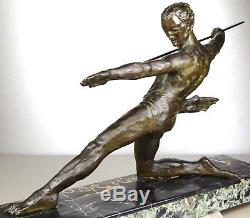 1920 M Deco Gr Rare Statue Sculpture Art Deco Cubism Bronze Hunter Man Nude