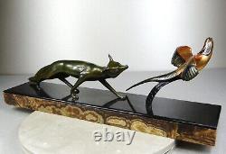 1920 M. Decoux Animal Statue Art Deco Cubist Bronze Fox Bird