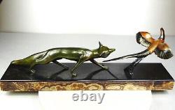 1920 M. Decoux Animal Statue Art Deco Cubist Bronze Fox Bird