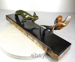 1920 M. Decoux Animal Statue Art Deco Cubist Bronze Fox Bird