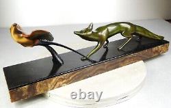 1920 M. Decoux Animal Statue Art Deco Cubist Bronze Fox Bird