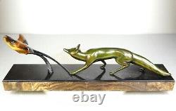 1920 M. Decoux Animal Statue Art Deco Cubist Bronze Fox Bird