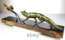 1920 M. Decoux Animal Statue Art Deco Cubist Bronze Fox Bird