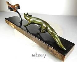 1920 M. Decoux Animal Statue Art Deco Cubist Bronze Fox Bird