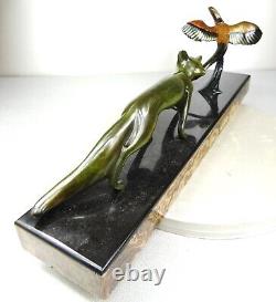 1920 M. Decoux Animal Statue Art Deco Cubist Bronze Fox Bird