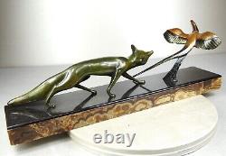 1920 M. Decoux Animal Statue Art Deco Cubist Bronze Fox Bird