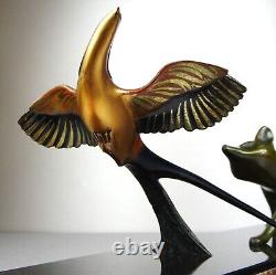 1920 M. Decoux Animal Statue Art Deco Cubist Bronze Fox Bird