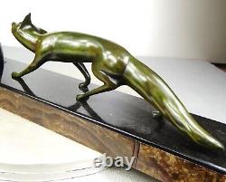 1920 M. Decoux Animal Statue Art Deco Cubist Bronze Fox Bird