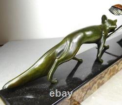 1920 M. Decoux Animal Statue Art Deco Cubist Bronze Fox Bird