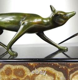 1920 M. Decoux Animal Statue Art Deco Cubist Bronze Fox Bird