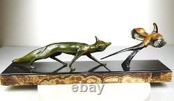 1920 M. Decoux Animal Statue Art Deco Cubist Bronze Fox Bird