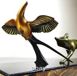 1920 M. Decoux Animal Statue Art Deco Cubist Bronze Fox Bird