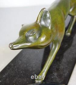 1920 M. Decoux Animal Statue Art Deco Cubist Bronze Fox Bird