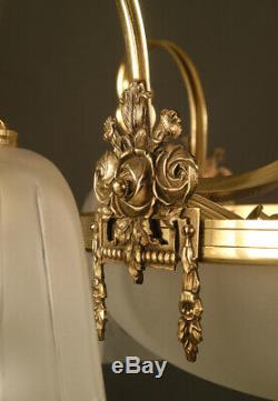 1920s Art Deco Chandelier Bronze, Brass And Glass / Chandelier Art Deco