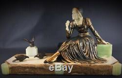 1925-1930 Sculpture Art Deco Statue By Dame Menneville Doves 53cm 15kg