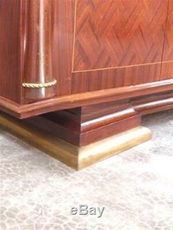 1930-1940 J. Leleu Grand Buffet Sideboard In Rosewood And Bronze Art Deco