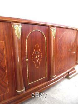 1930-1940 J. Leleu Grand Buffet Sideboard In Rosewood And Bronze Art Deco