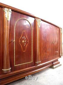 1930-1940 J. Leleu Grand Buffet Sideboard In Rosewood And Bronze Art Deco